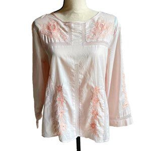 J. CREW Blush Pink Crochet Lace Insets Embroidered Boho Top Blouse India Size 8
